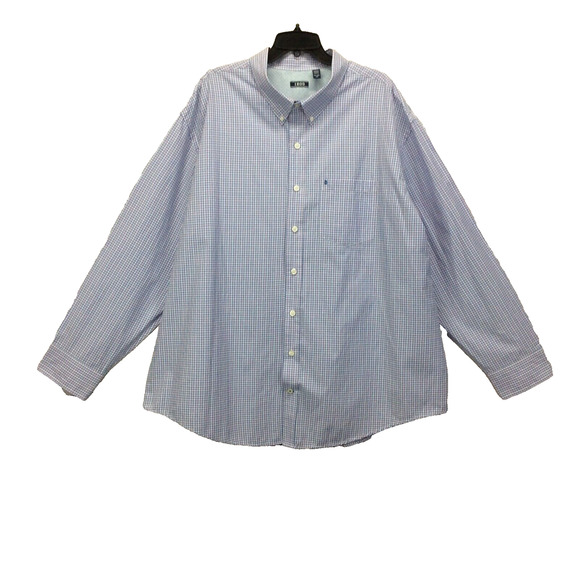 Izod Button Down Shirt Men's Size 3XL Blue Pink Check Business Casual Travel - Picture 1 of 8